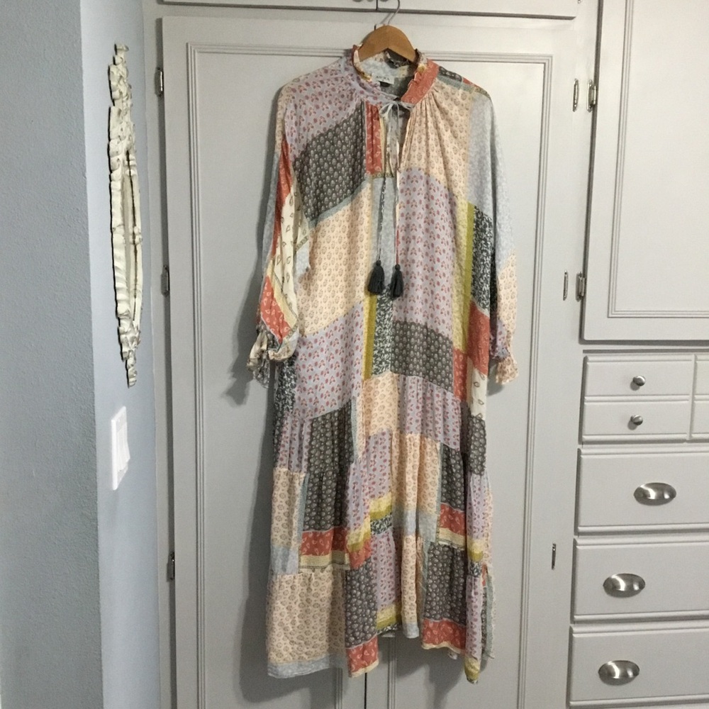 AURA OVERSIZED Maxi Dress with liner Boho Patchwork Print S